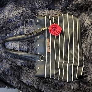 Snall black and white striped Betsey Johnson tote